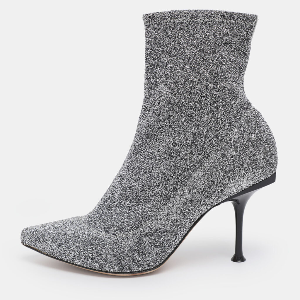 Sergio Rossi Silver Knit Fabric Sock Ankle Boots Size 36.5 Sergio Rossi Silver Knit Fabric Sock Ankle Boots Size 36.5