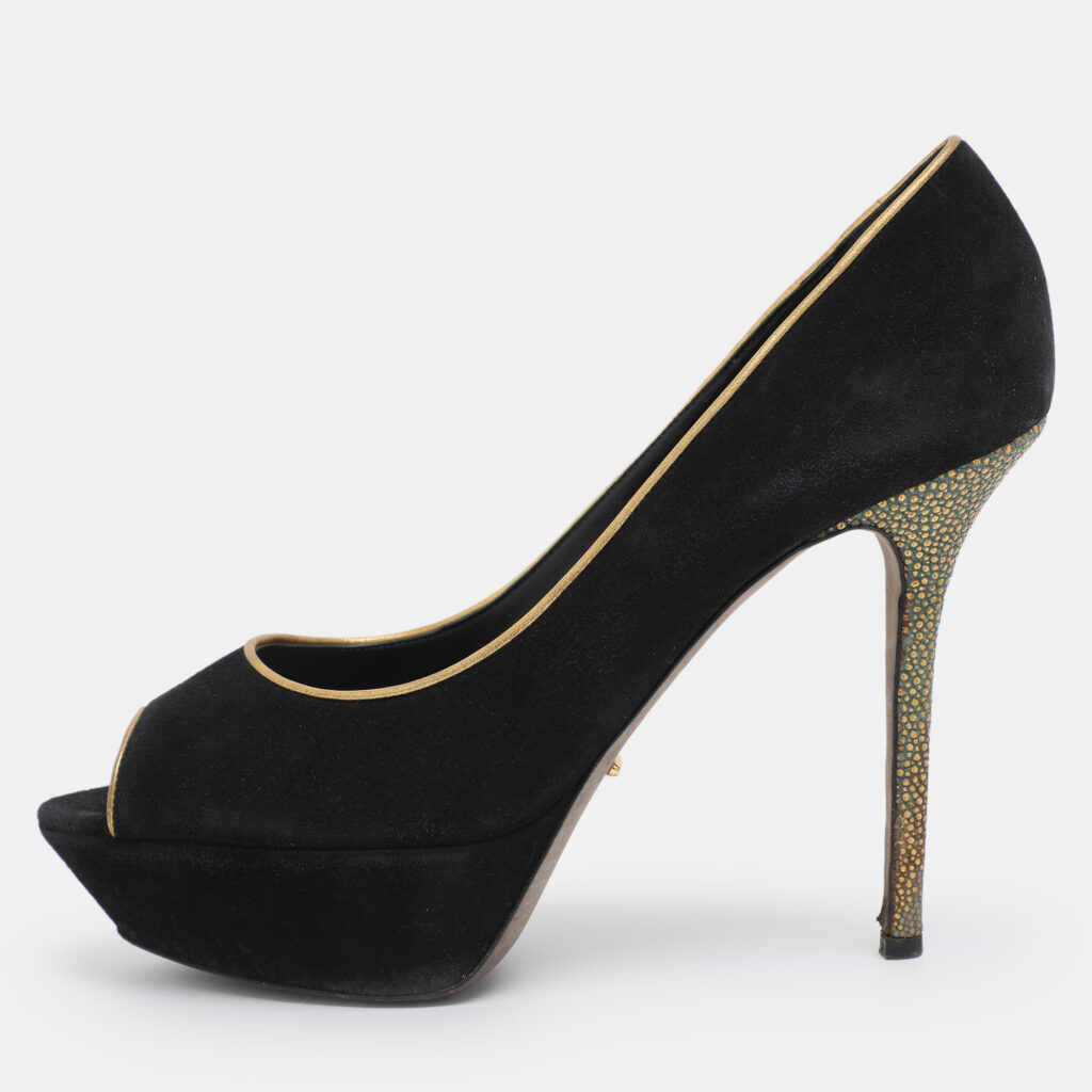 Sergio Rossi Black Suede Peep Toe Platform Pumps Size 40 Sergio Rossi Black Suede Peep Toe Platform Pumps Size 40
