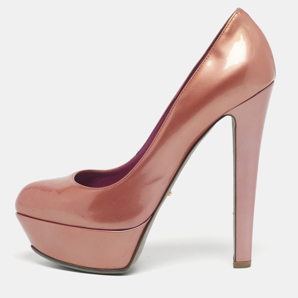 Sergio Rossi Metallic Patent Leather Round Toe Platform Pumps Size 38