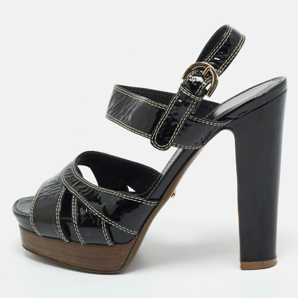 luxury-women-sergio-rossi-used-shoes-p1217651-010-1.jpg Sergio Rossi Black Patent Leather Ankle Strap Platform Sandals Size 37.5
