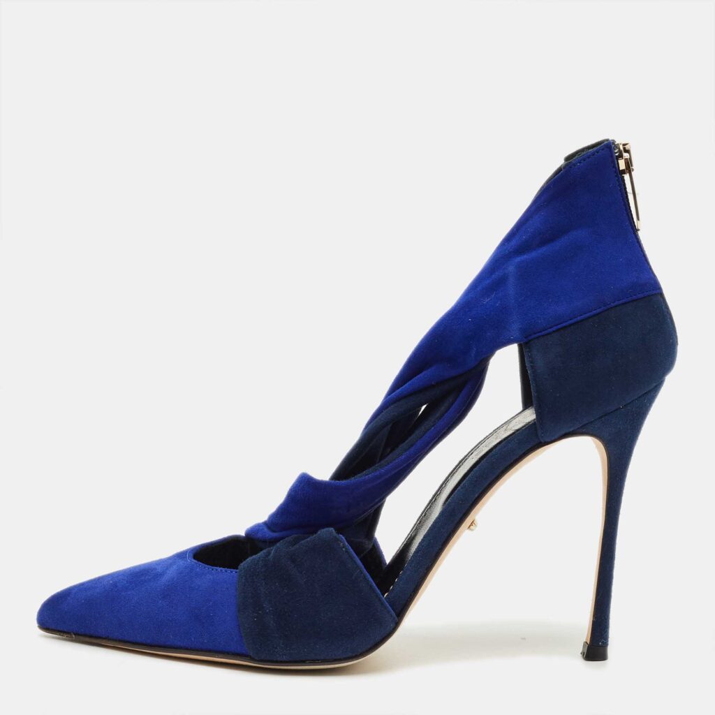 Sergio Rossi Blue/Navy Blue Suede Cut Out Pumps Size 36.5