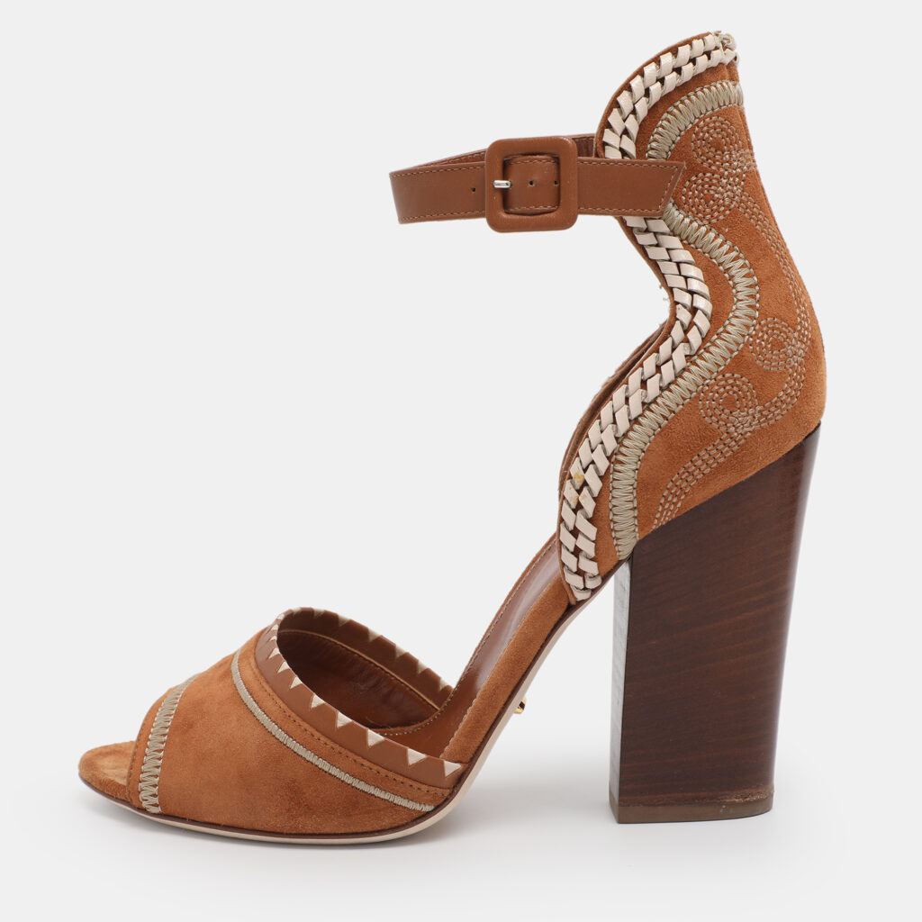 Sergio Rossi Brown Suede Ankle Strap Sandals Size 38