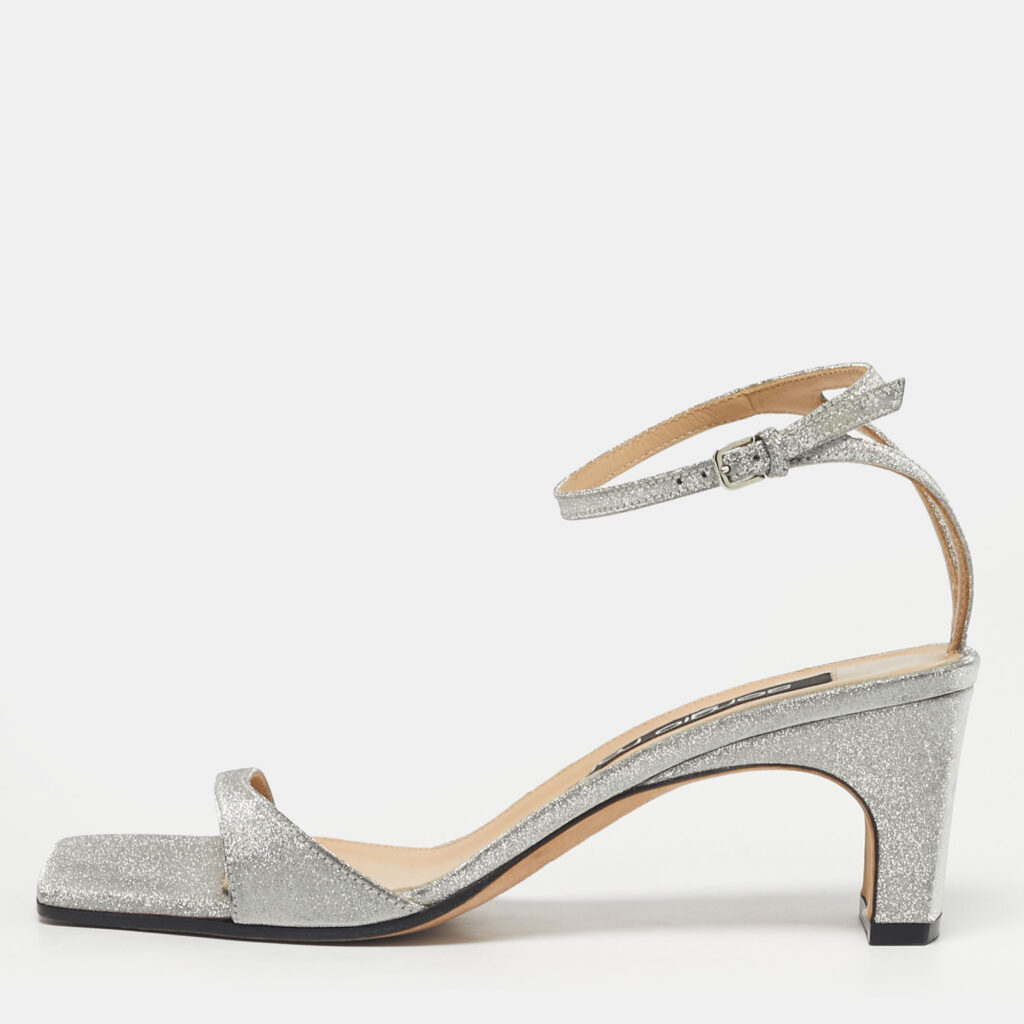 Sergio Rossi Silver Glitter Ankle Strap Sandals Size 37.5 Sergio Rossi Silver Glitter Ankle Strap Sandals Size 37.5