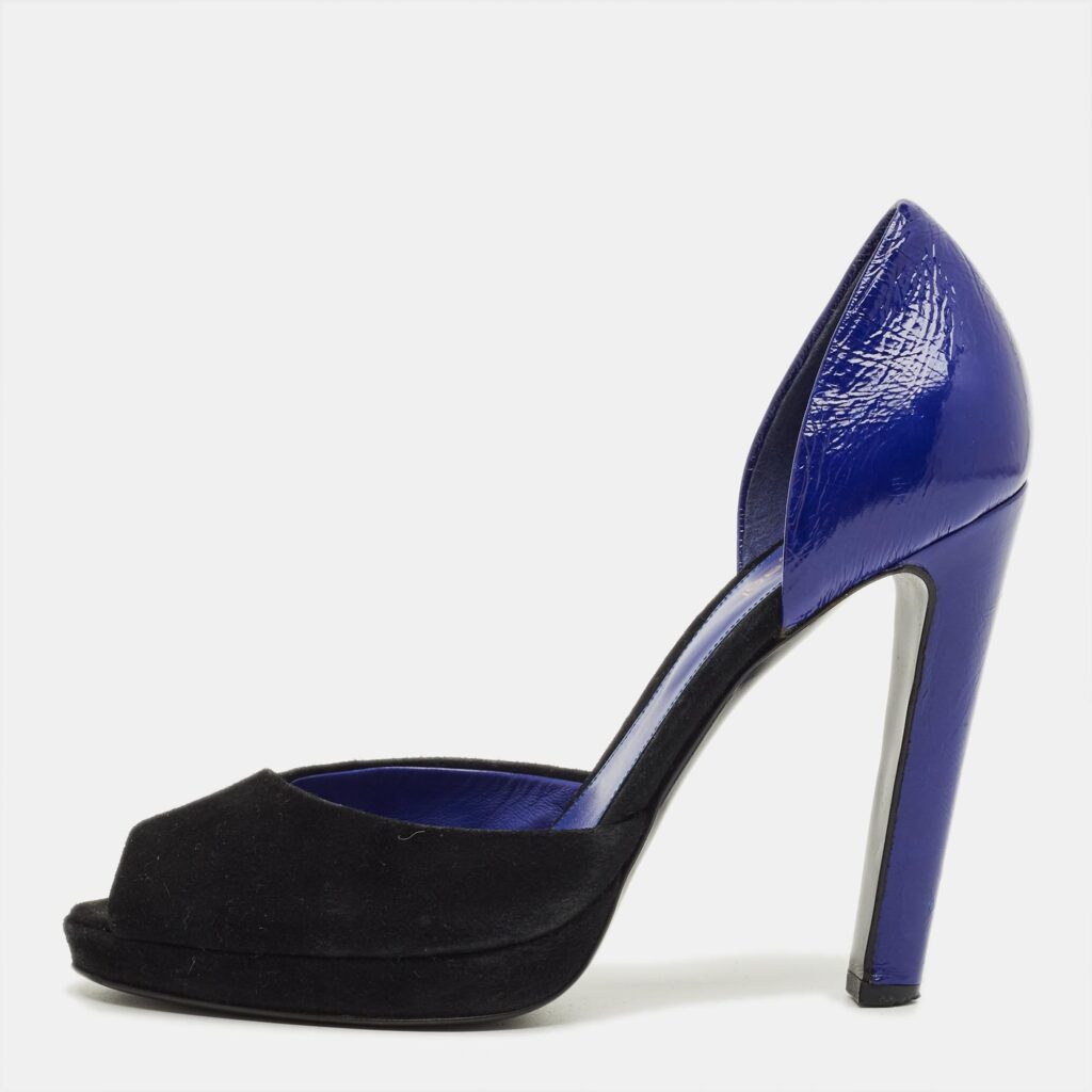 Sergio Rossi Blue/Navy Blue Suede and Leather Cut Out Pumps Size 38