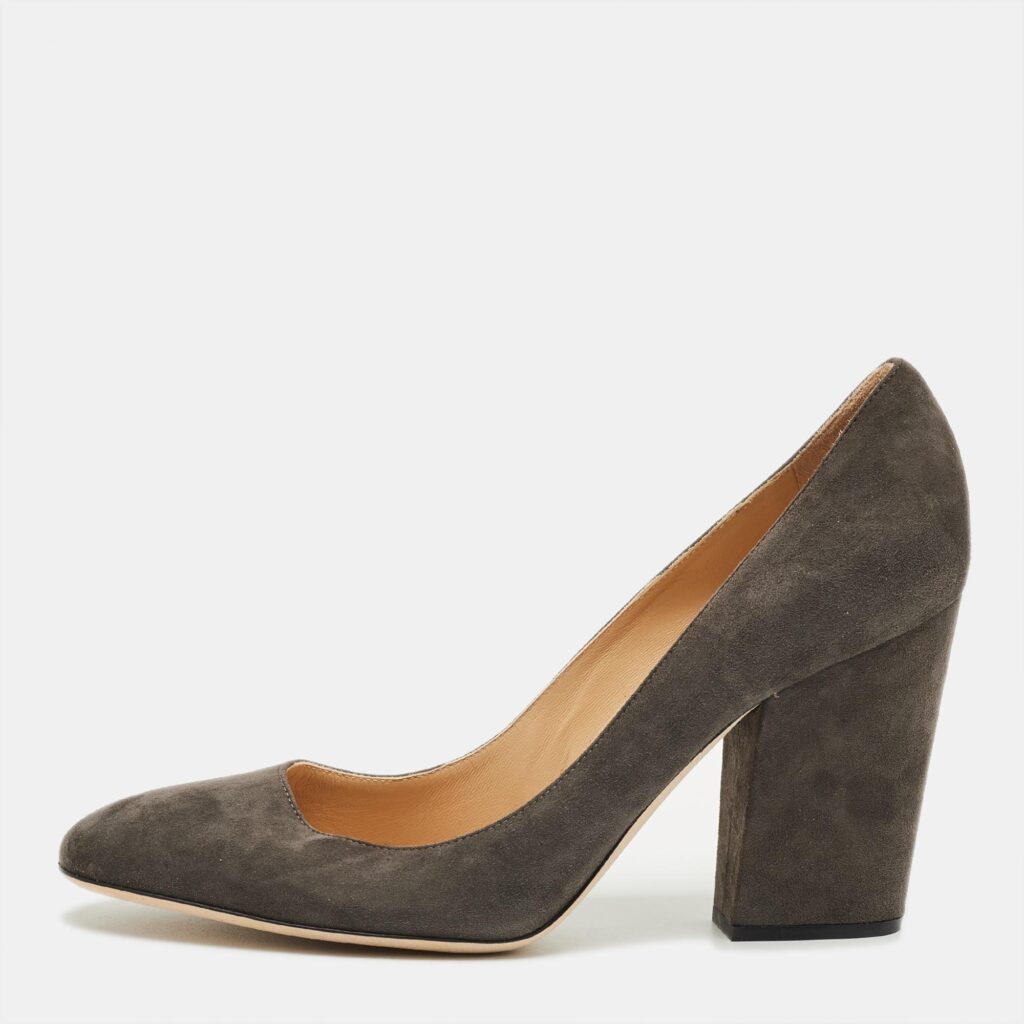 Sergio Rossi Grey Suede Block Heel Pumps Size 39.5