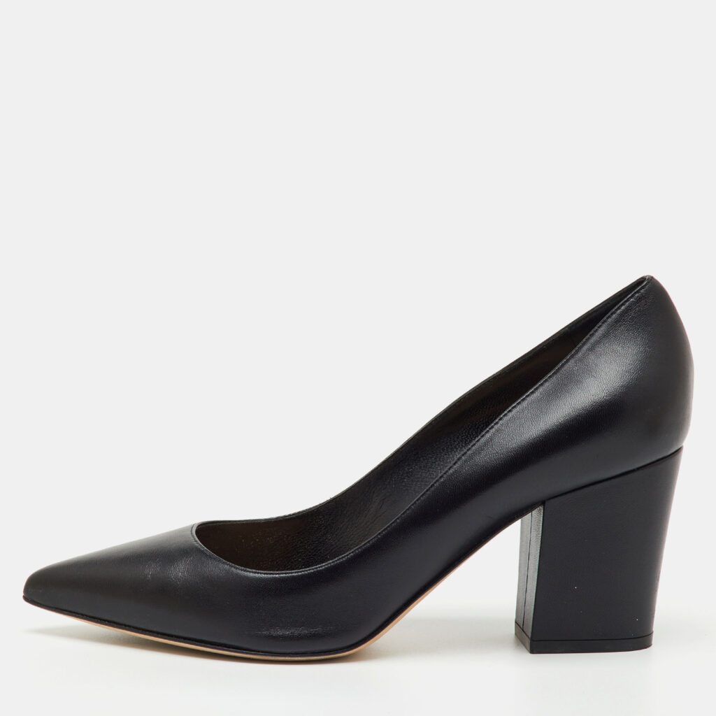 Sergio Rossi Black Leather Pointed Toe Block Heel Pumps Size 41 Sergio Rossi Black Leather Pointed Toe Block Heel Pumps Size 41