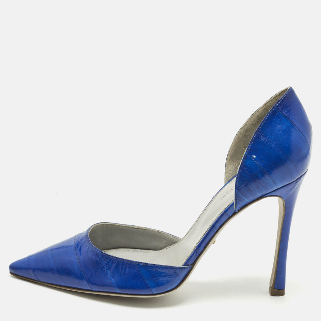 Sergio Rossi Blue Eel Leather D'orsay Pumps Size 38