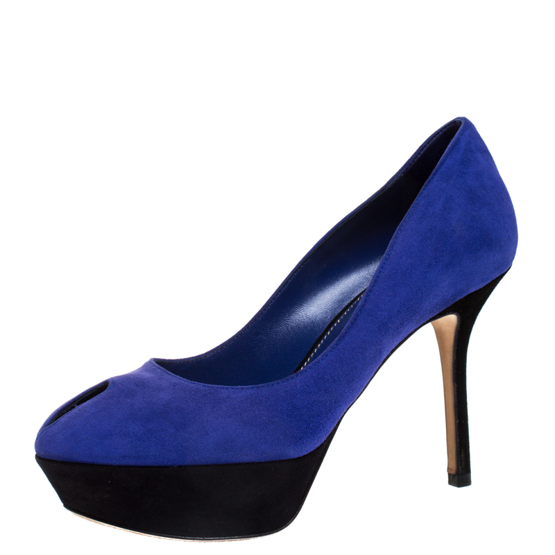 Sergio Rossi Purple Suede Cachet Platform Pumps Size 36