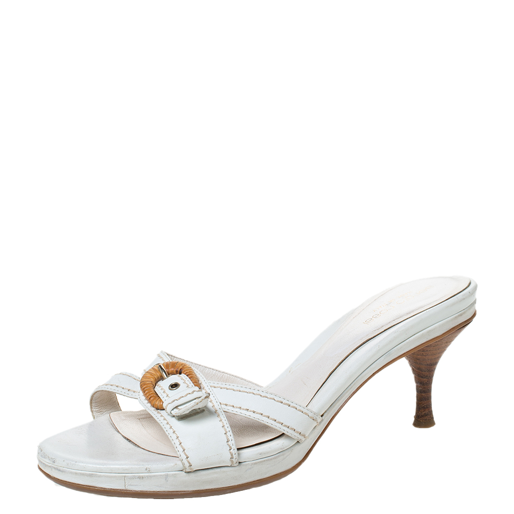 Sergio Rossi White Leather Buckle Detail Platform Slide Sandals Size 39.5 Sergio Rossi White Leather Buckle Detail Platform Slide Sandals Size 39.5