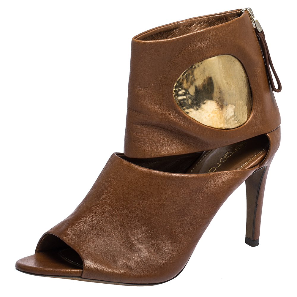 Sergio Rossi Brown/Gold Leather Cut Out Booties Size 36 Sergio Rossi Brown/Gold Leather Cut Out Booties Size 36