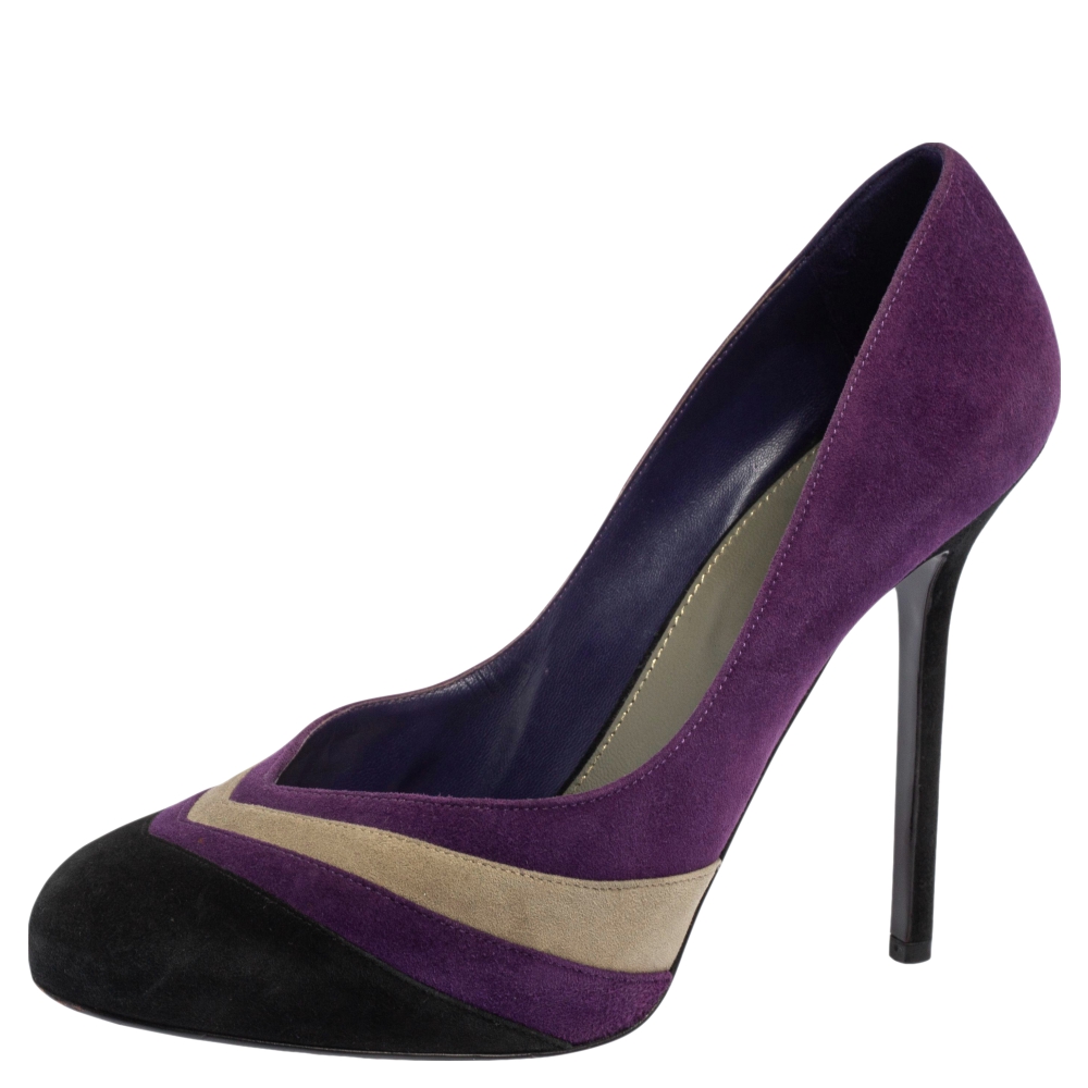 luxury-women-sergio-rossi-used-shoes-p498475-005-1.jpg Sergio Rossi Tricolor Suede V Neck Pumps Size 39.5
