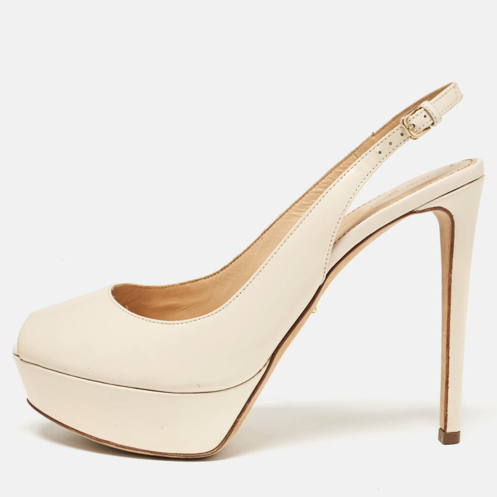 luxury-women-sergio-rossi-used-shoes-p961430-009.jpg Sergio Rossi Cream Patent Peep Toe Platform Slingback Pumps Size 38