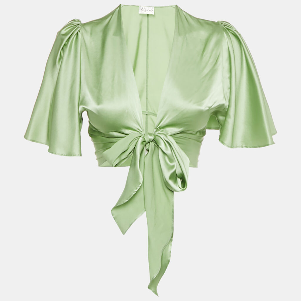 Silk Roads by Adriana Iglesias Mint Green Silk Front Tie -Up Lanna Top XS Silk Roads by Adriana Iglesias Mint Green Silk Front Tie -Up Lanna Top XS
