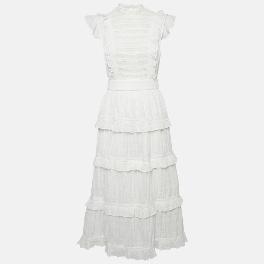 Sir the Label Aurelie White Cotton Tiered Open Back Midi Dress XS
