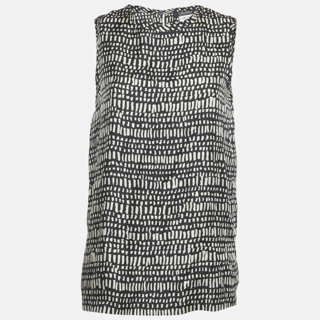 S'Max Mara Monochrome Printed Silk Top S S'Max Mara Monochrome Printed Silk Top S