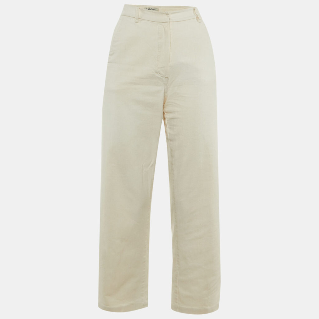 luxury-women-smax-mara-used-clothes-p1224864-007-1.jpg S'Max Mara Cream Denim Straight Fit Trousers M/Waist 28"