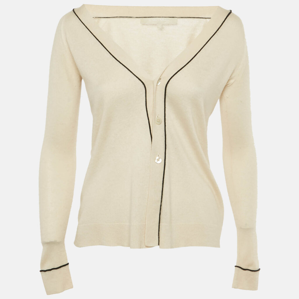 S'Max Mara Cream Silk Blend Button Front Cardigan S S'Max Mara Cream Silk Blend Button Front Cardigan S