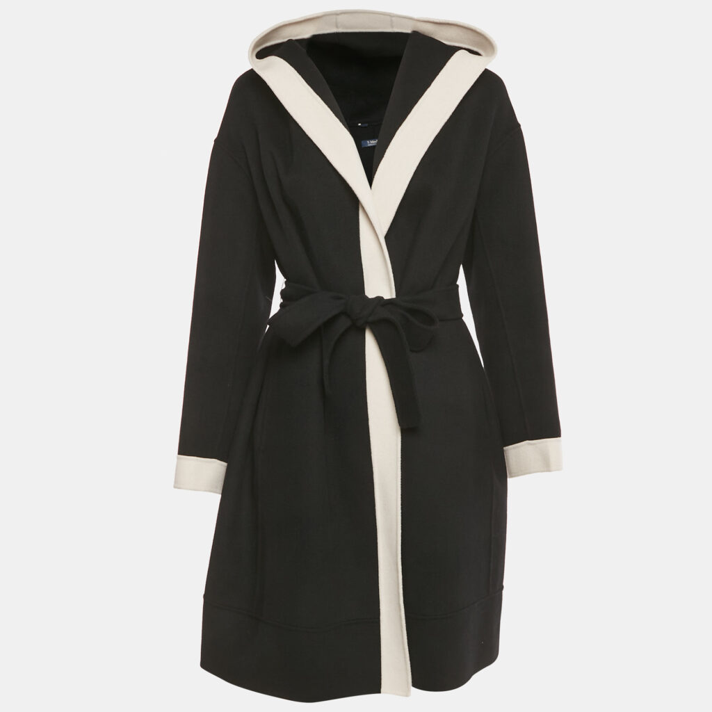 S'Max Mara Black Felt Hooded Open Front Cardigan M S'Max Mara Black Felt Hooded Open Front Cardigan M