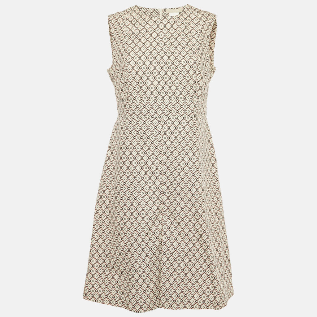 S'Max Mara Cream Printed Cotton Sleeveless Shift Dress L S'Max Mara Cream Printed Cotton Sleeveless Shift Dress L