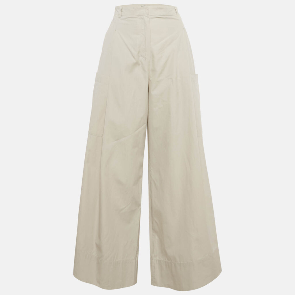 S'Max Mara Grey Cotton Wide-Leg Trousers M S'Max Mara Grey Cotton Wide-Leg Trousers M