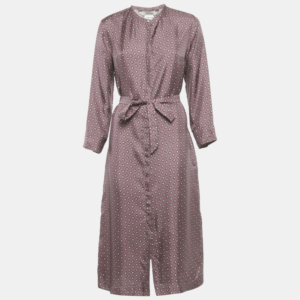 S'Max Mara Mauve Printed Silk Midi Dress L S'Max Mara Mauve Printed Silk Midi Dress L