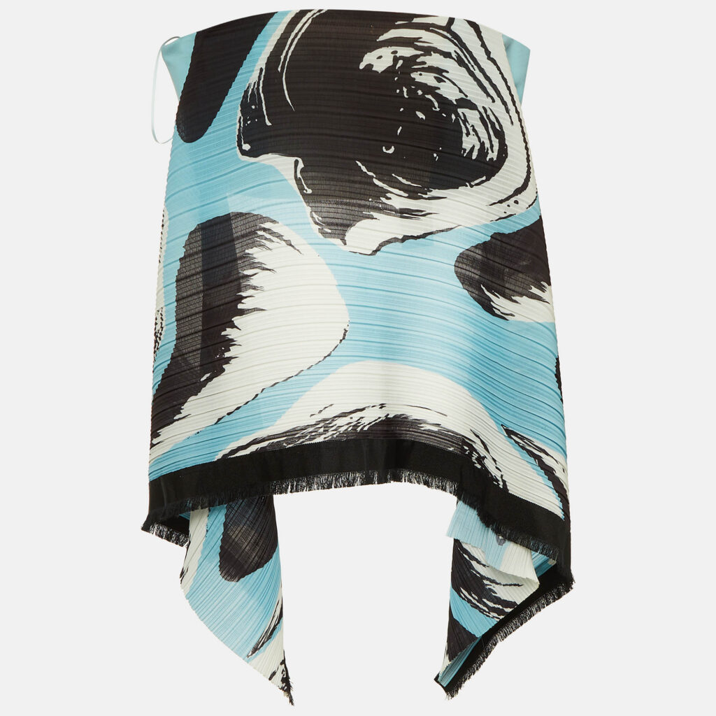 Solace London Blue/Black Abstract Print Crepe Pleated Svana Corset Top M Solace London Blue/Black Abstract Print Crepe Pleated Svana Corset Top M
