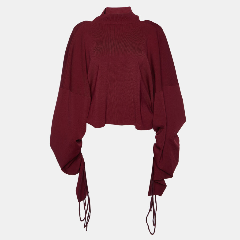 Solace London Burgundy Knit Samara Cut-out Ruched Top M Solace London Burgundy Knit Samara Cut-out Ruched Top M