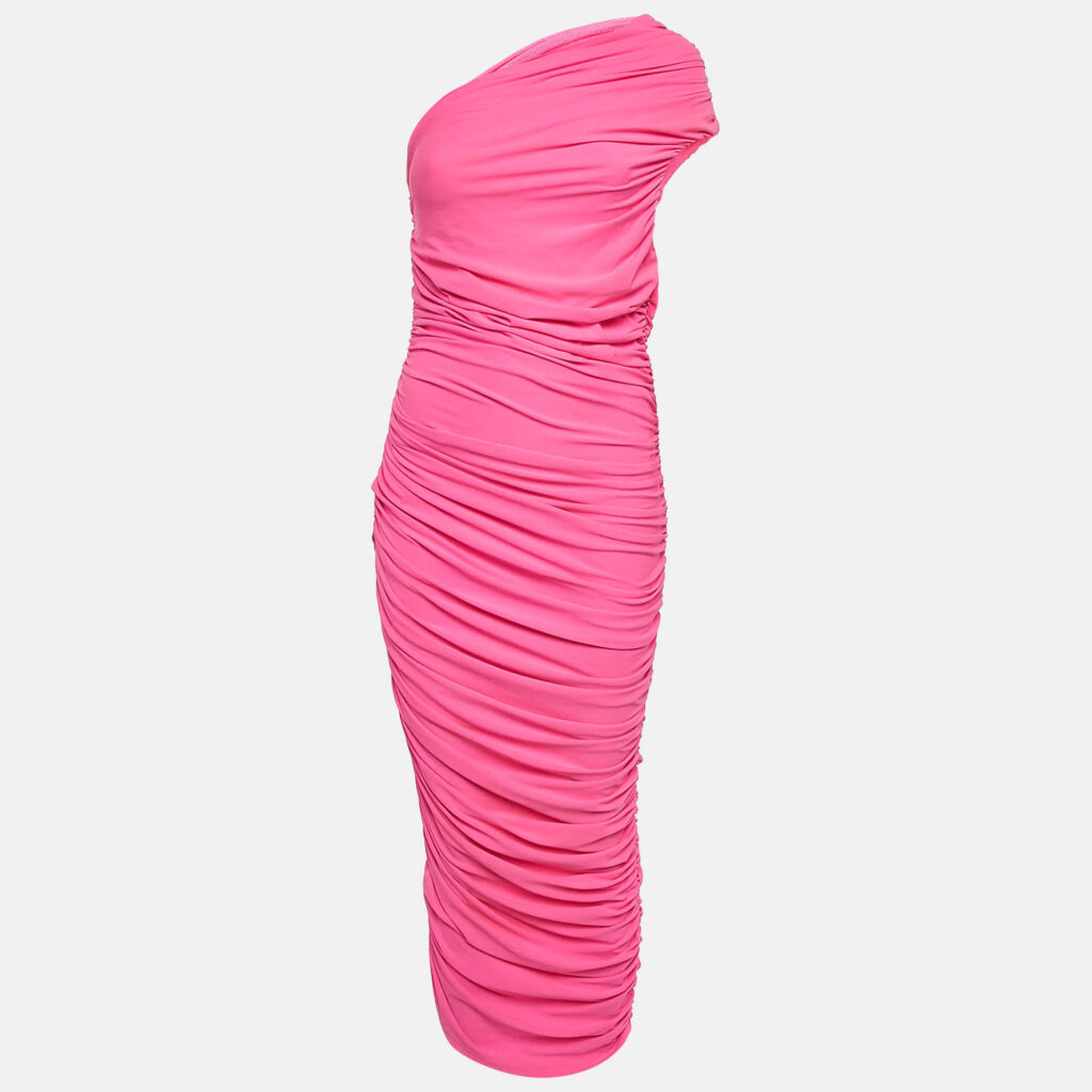 Solace London Pink Ruched Jersey One-Shoulder Amaya Midi Dress M Solace London Pink Ruched Jersey One-Shoulder Amaya Midi Dress M