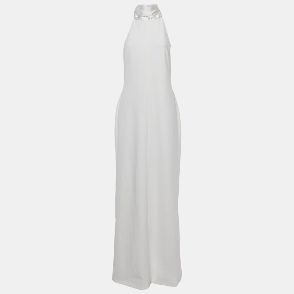 Solace London White Crepe & Satin Neck Detail Dahlia Maxi Dress L Solace London White Crepe & Satin Neck Detail Dahlia Maxi Dress L