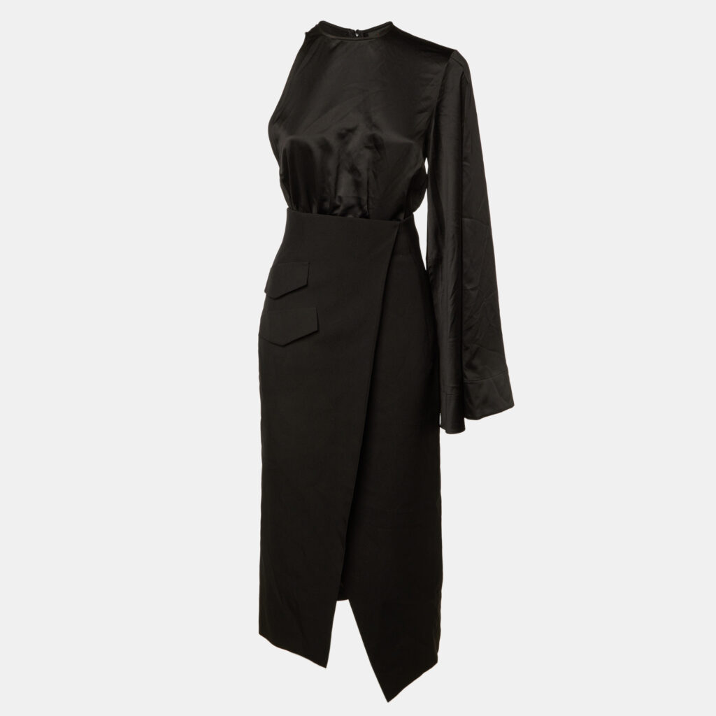 Solace London Black Satin & Crepe Marceo Midi Dress S Solace London Black Satin & Crepe Marceo Midi Dress S