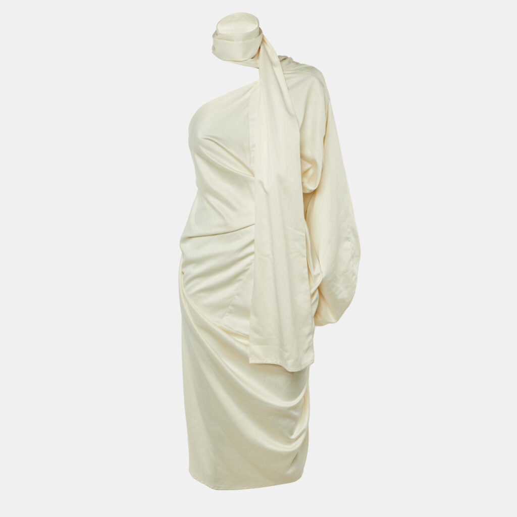 Solace London Ivory Satin Sorina One Shoulder Dress M Solace London Ivory Satin Sorina One Shoulder Dress M