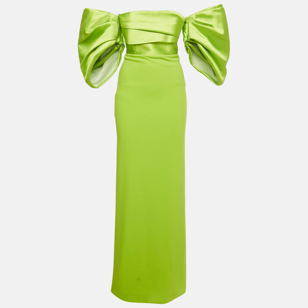Solace London Green Taffeta and Stretch Crepe The Arla Maxi Dress S