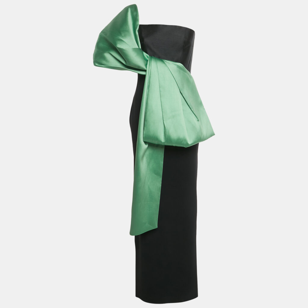 Solace London Black /Green Crepe Bow Detailed Strapless Gown M Solace London Black /Green Crepe Bow Detailed Strapless Gown M