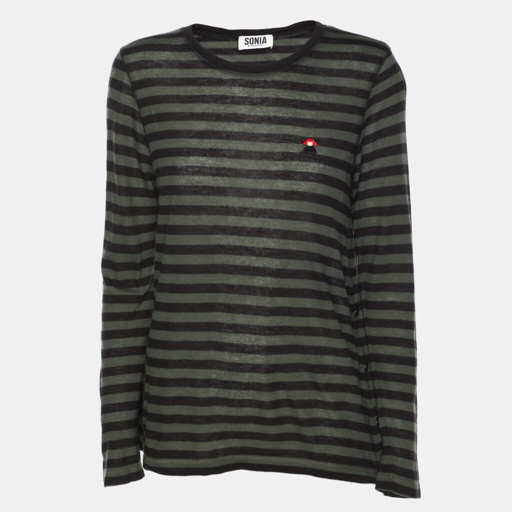 Sonia by Sonia Rykiel Green/Black Striped Wool Blend Top S