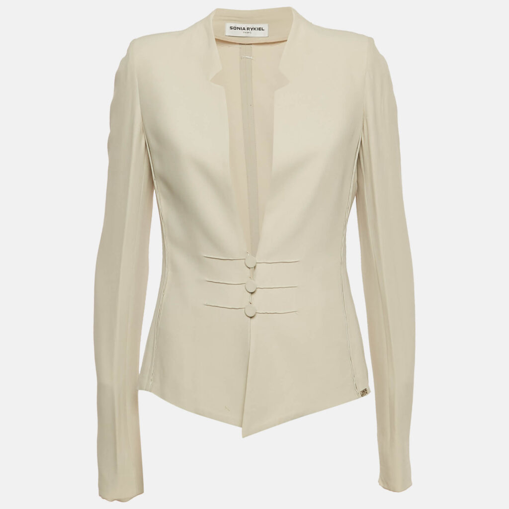 Sonia Rykiel Cream Crepe Sailor Button Jacket L