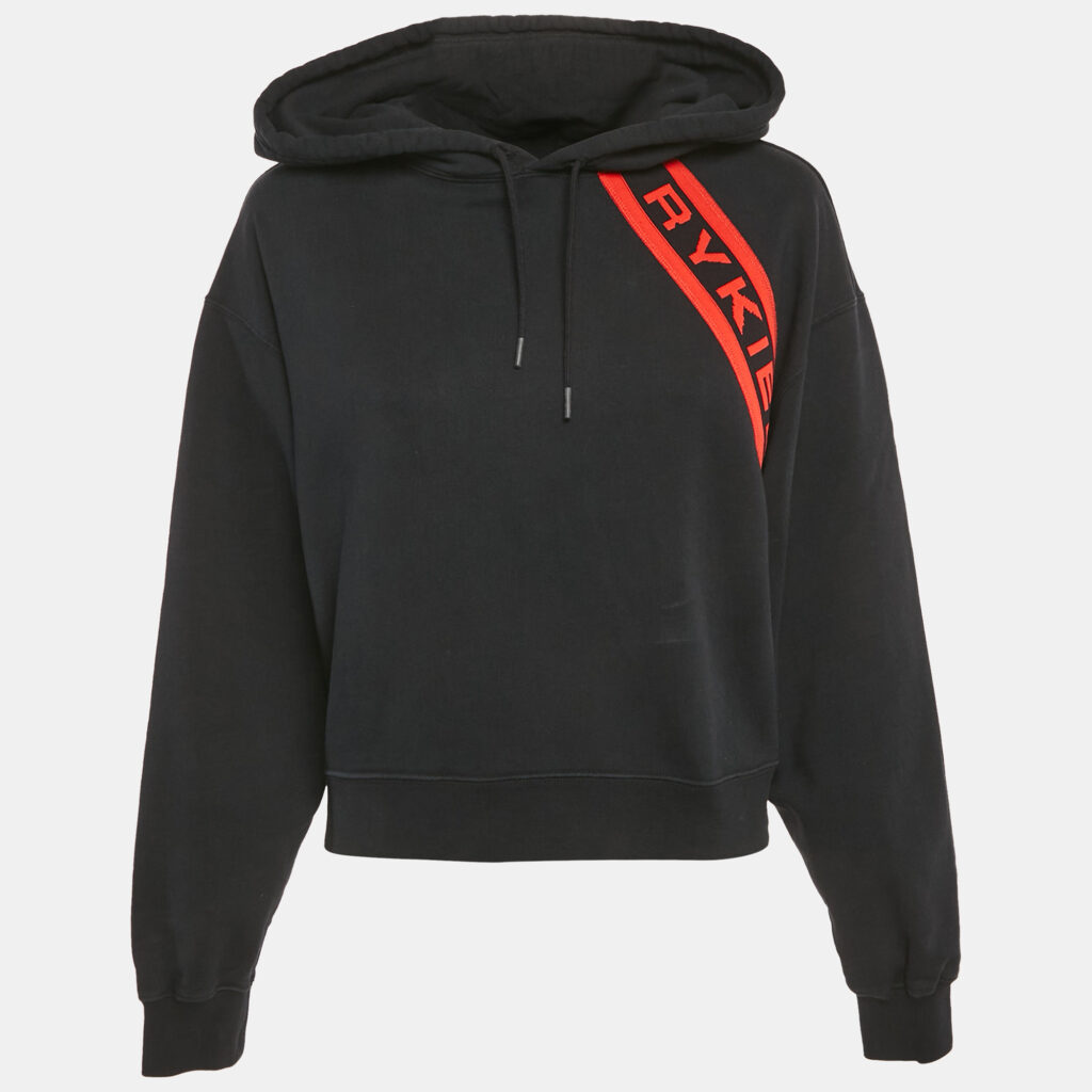 Sonia Rykiel Black Logo Trim Cotton Knit Hoodie M Sonia Rykiel Black Logo Trim Cotton Knit Hoodie M