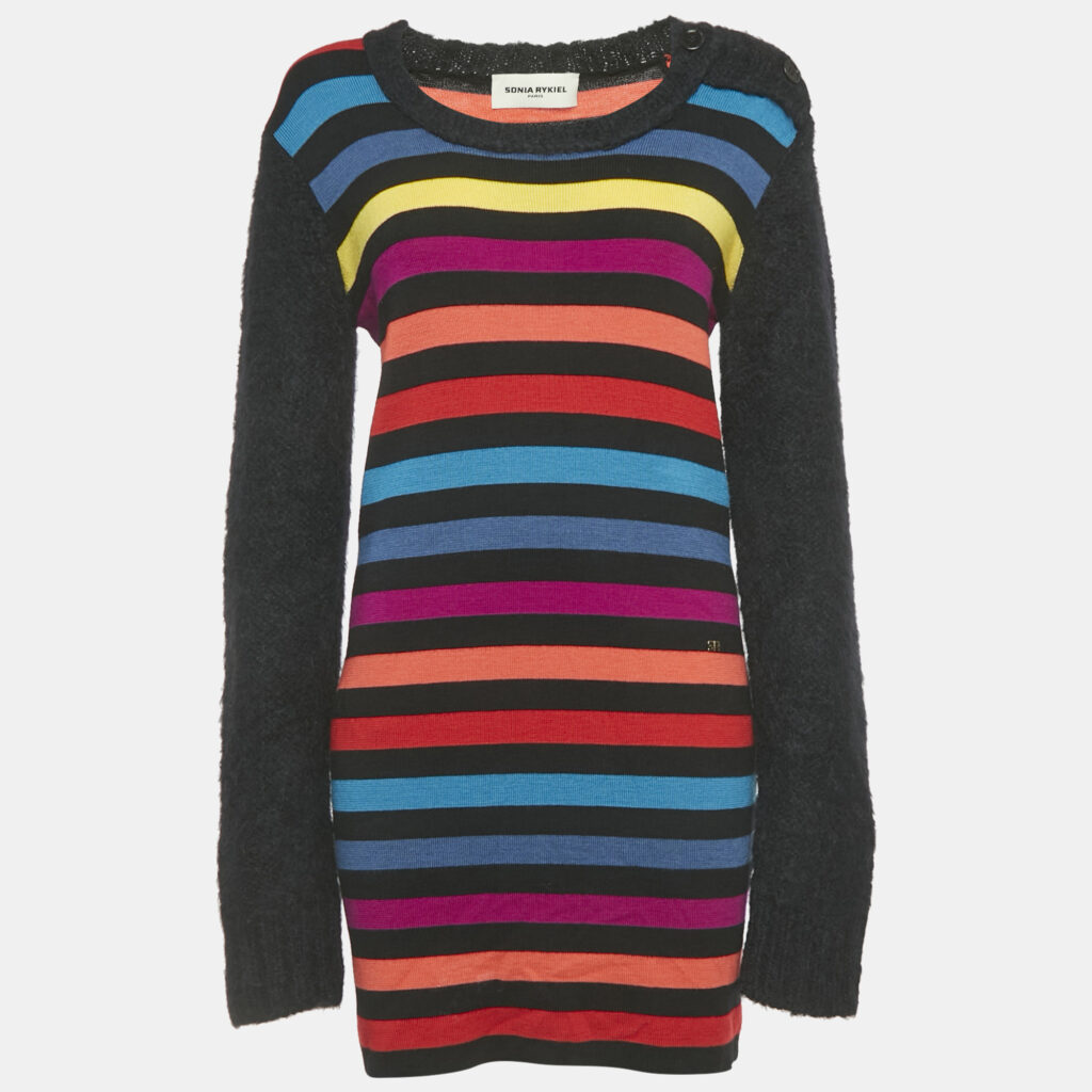 Sonia Rykiel Multicolor Stripe Wool Long Sleeve Sweater XL