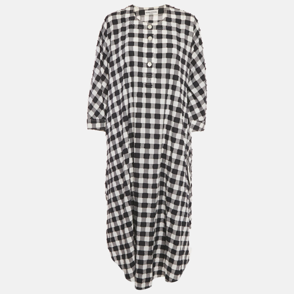 Sonia Rykiel Black/White Checked Cotton Long Kaftan Dress One Size
