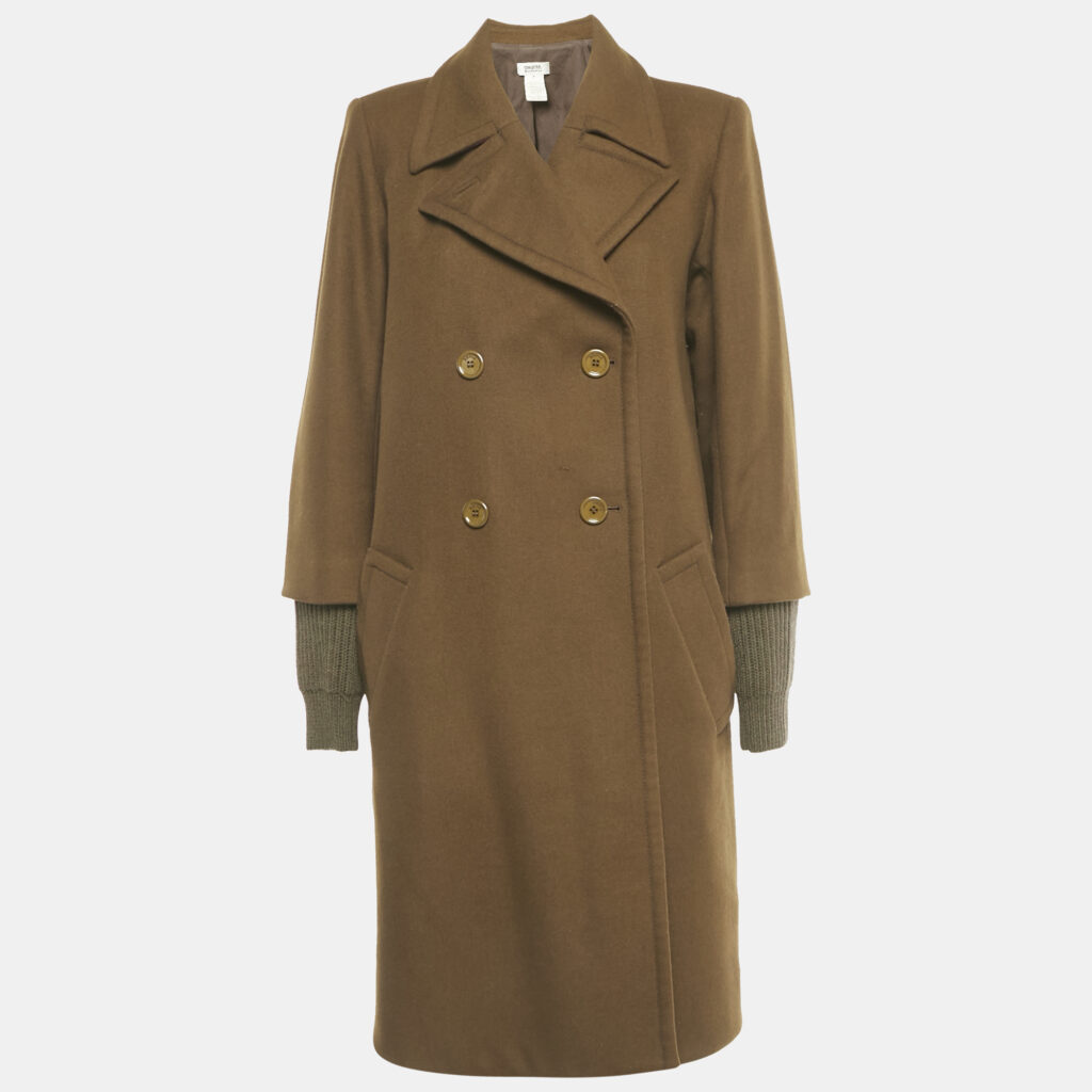 luxury-women-sonia-rykiel-used-clothes-p1225911-005-1.jpg Sonia by Sonia Rykiel Brown Wool Blend Contrast Sleeve Detail Double Breasted Coat L