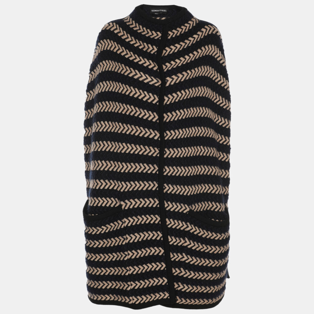 Sonia Rykiel Navy Blue/Beige Stripe Wool Blend Cape L Sonia Rykiel Navy Blue/Beige Stripe Wool Blend Cape L