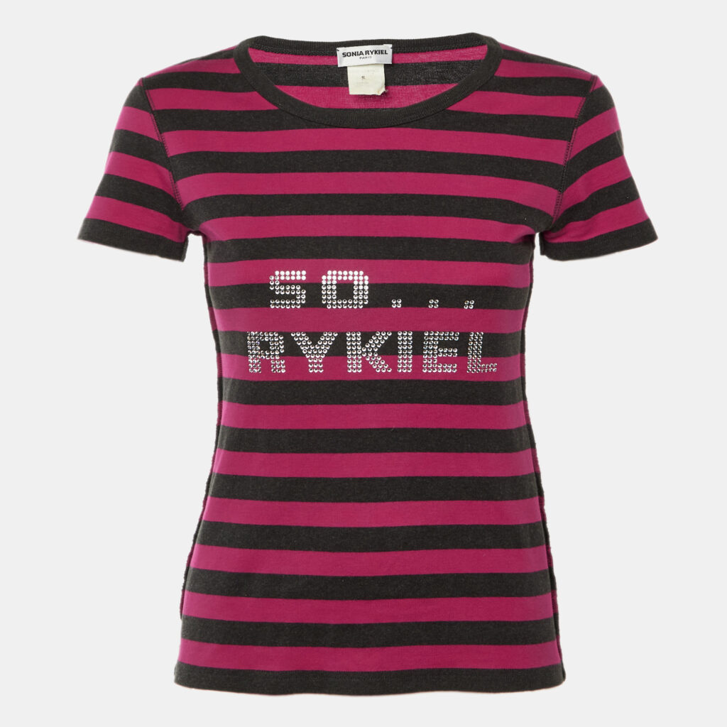 Sonia Rykiel Pink Striped Cotton So Rykiel Embellished T-Shirt S