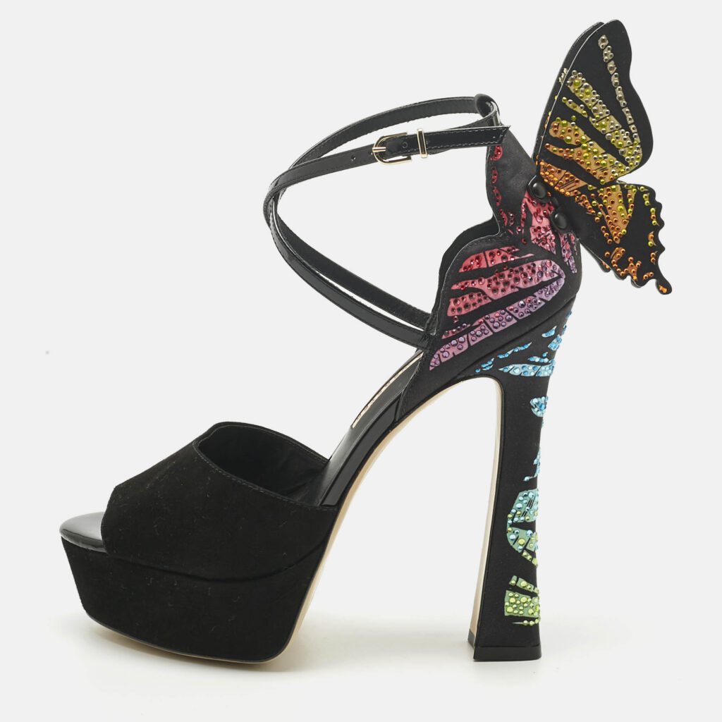 Sophia Webster Multicolor Suede and Satin Crystal Embellish Chiara Platform Pumps Size 39