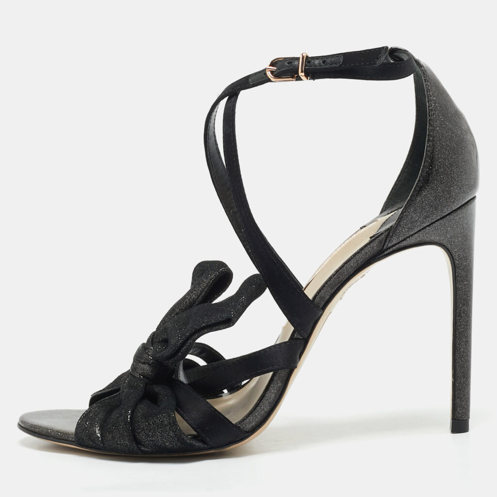Sophia Webster Black Metallic Leather an Fabric Bonnie Ankle Strap Sandals Size 39 Sophia Webster Black Metallic Leather an Fabric Bonnie Ankle Strap Sandals Size 39