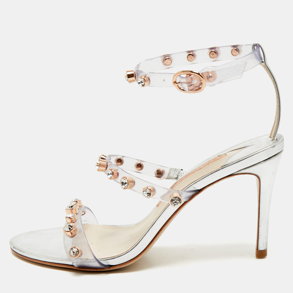Sophia Webster Sliver Leather And PVC Crystal Embellished Ankle Strap Sandals Size 37 Sophia Webster Sliver Leather And PVC Crystal Embellished Ankle Strap Sandals Size 37
