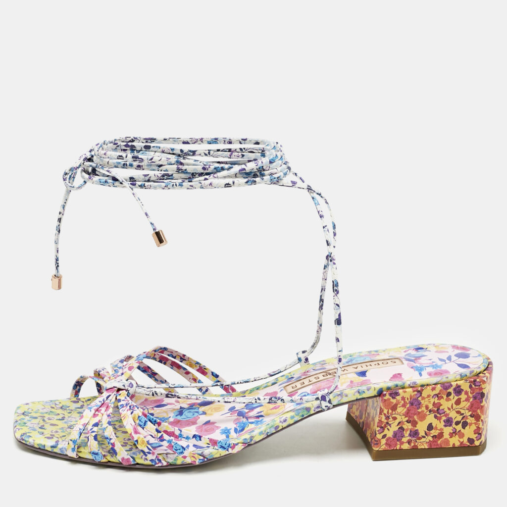 Sophia Webster Multicolor Leather Ankle Tie Flat Sandals Size 40