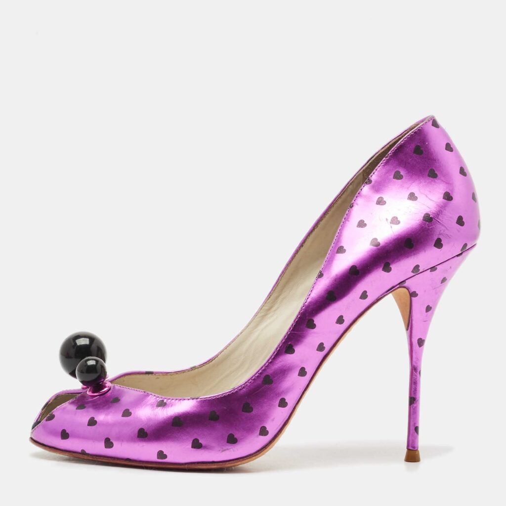 Sophia Webster Metallic Purple Heart Print Leather Loren Peep Toe Pumps Size 41 Sophia Webster Metallic Purple Heart Print Leather Loren Peep Toe Pumps Size 41