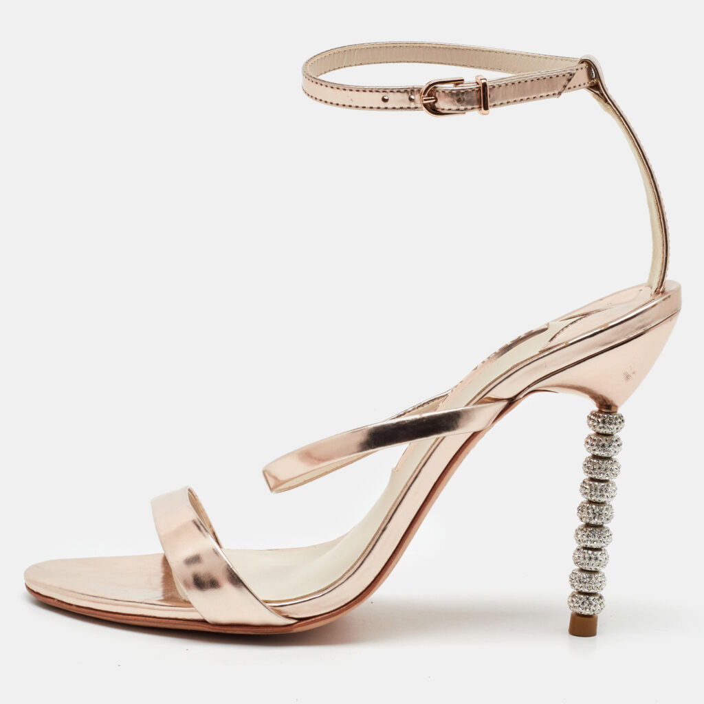 Sophia Webster Metallic Rose Gold Leather Rosalind Crystal Heel Ankle Strap Sandals Size 38 Sophia Webster Metallic Rose Gold Leather Rosalind Crystal Heel Ankle Strap Sandals Size 38