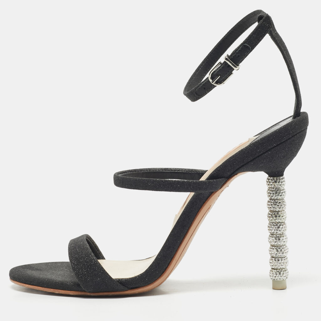 Sophia Webster Metallic/Black Glitter and Leather Ankle Strap Sandals Size 36 Sophia Webster Metallic/Black Glitter and Leather Ankle Strap Sandals Size 36