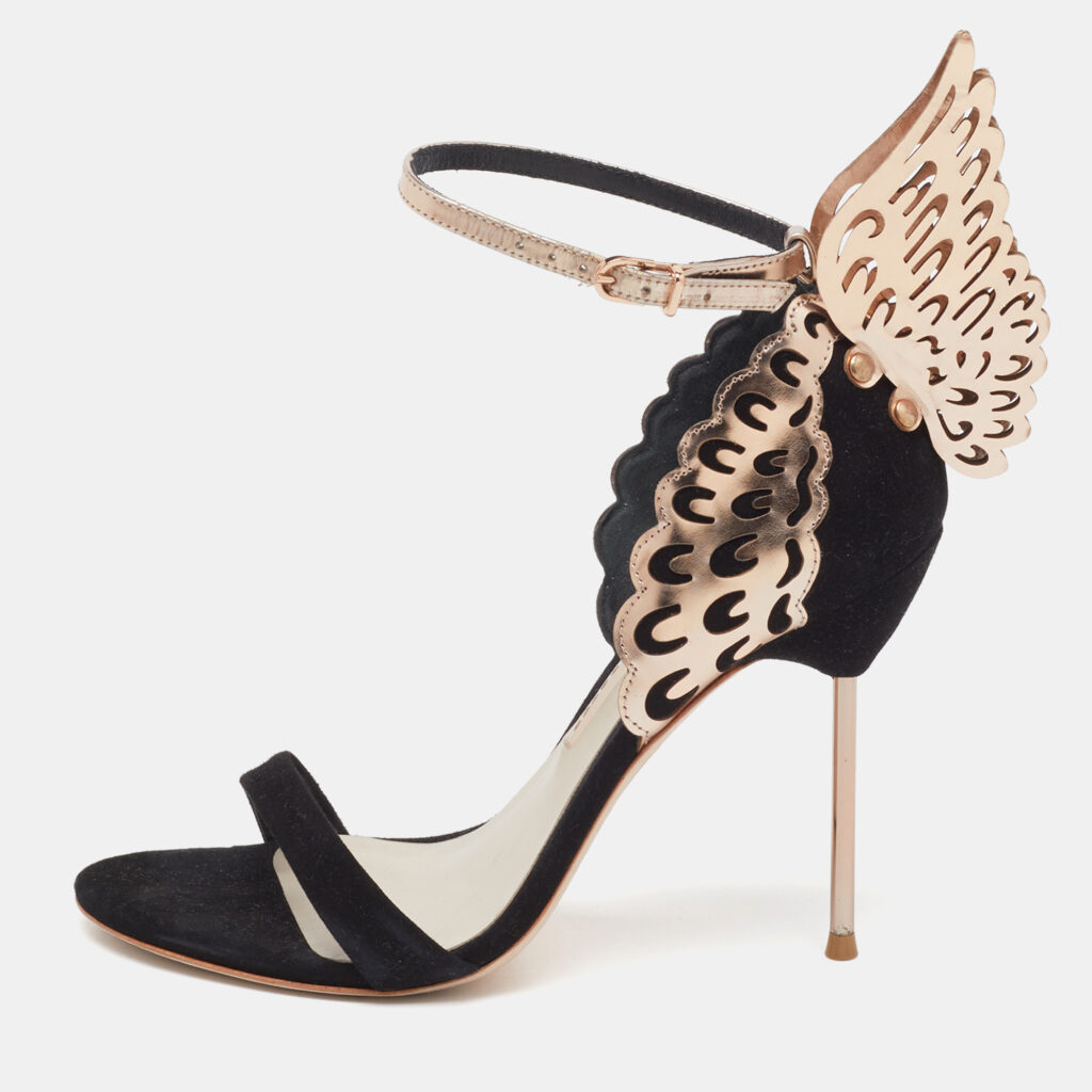 Sophia Webster Black/Rose Gold Patent Leather and Suede Evangeline Ankle Strap Sandals Size 39 Sophia Webster Black/Rose Gold Patent Leather and Suede Evangeline Ankle Strap Sandals Size 39