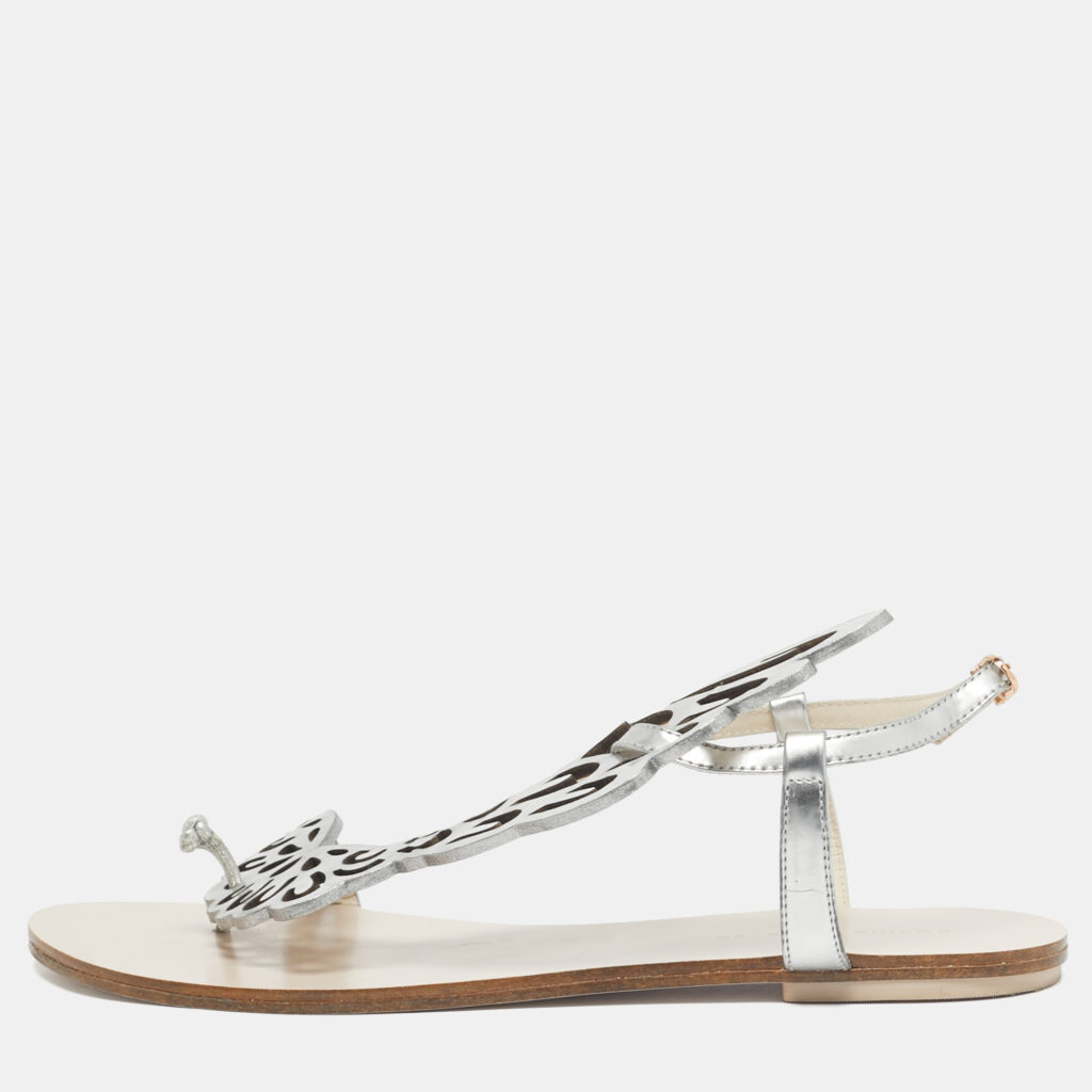 Sophia Webster Silver Leather Madame Butterfly Slingback Flat Slides Size 41 Sophia Webster Silver Leather Madame Butterfly Slingback Flat Slides Size 41